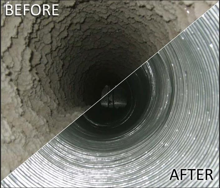 Before and after of duct cleaning
