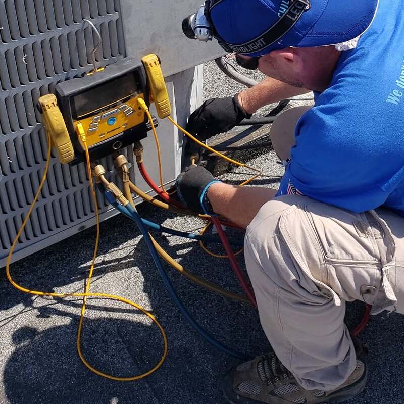 Technician makes emergency repairs.