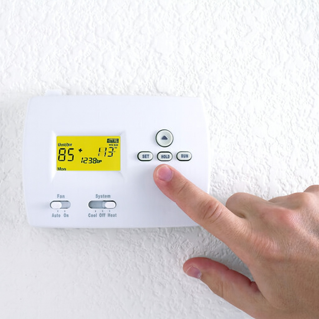 closeup of a hand changing a thermostat