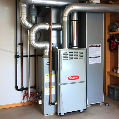 residential furnace in a garage